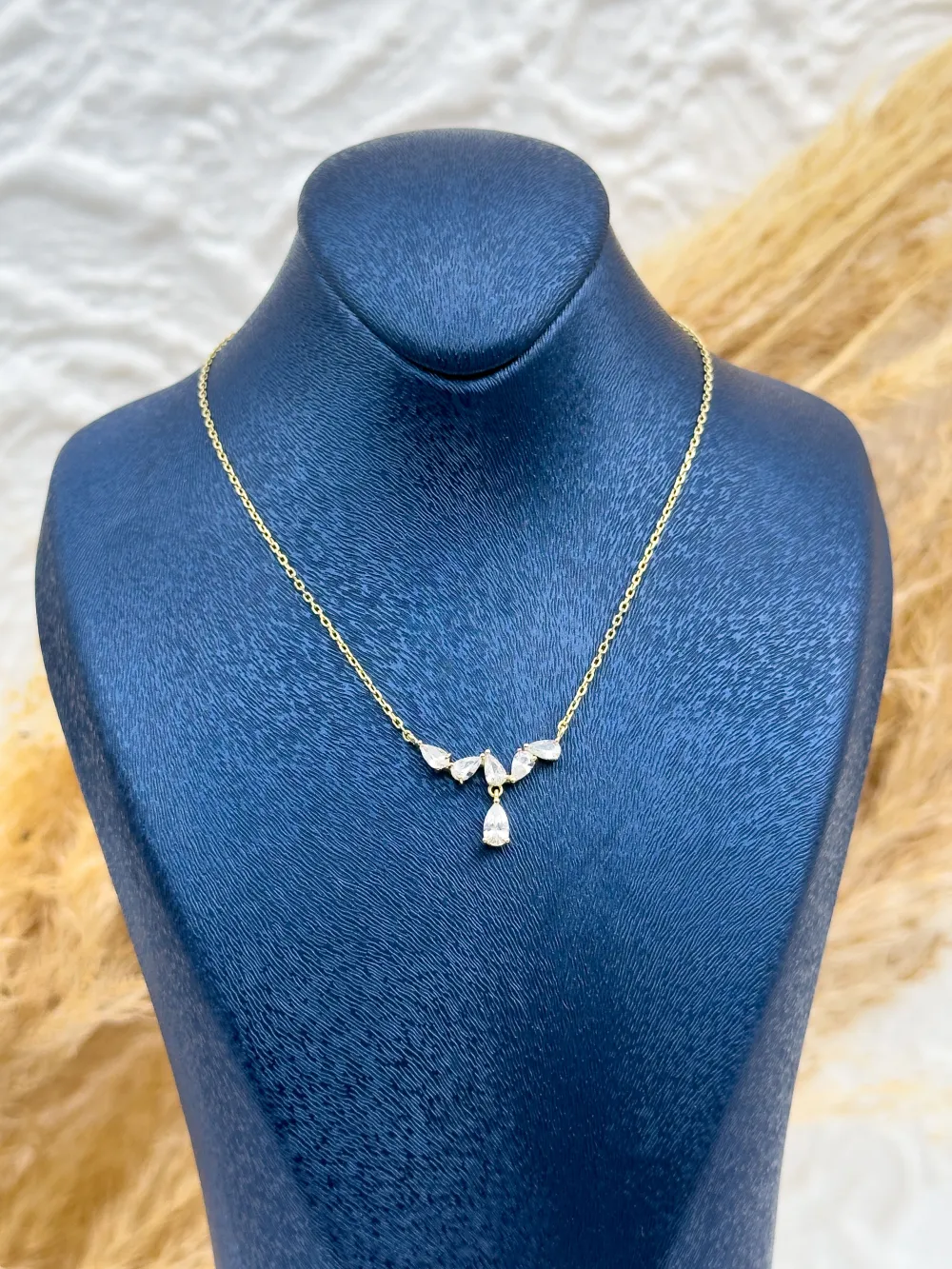 925 Ayar Gümüş Gold Kaplama Damla Taşlı Kolye – Kadın Takı